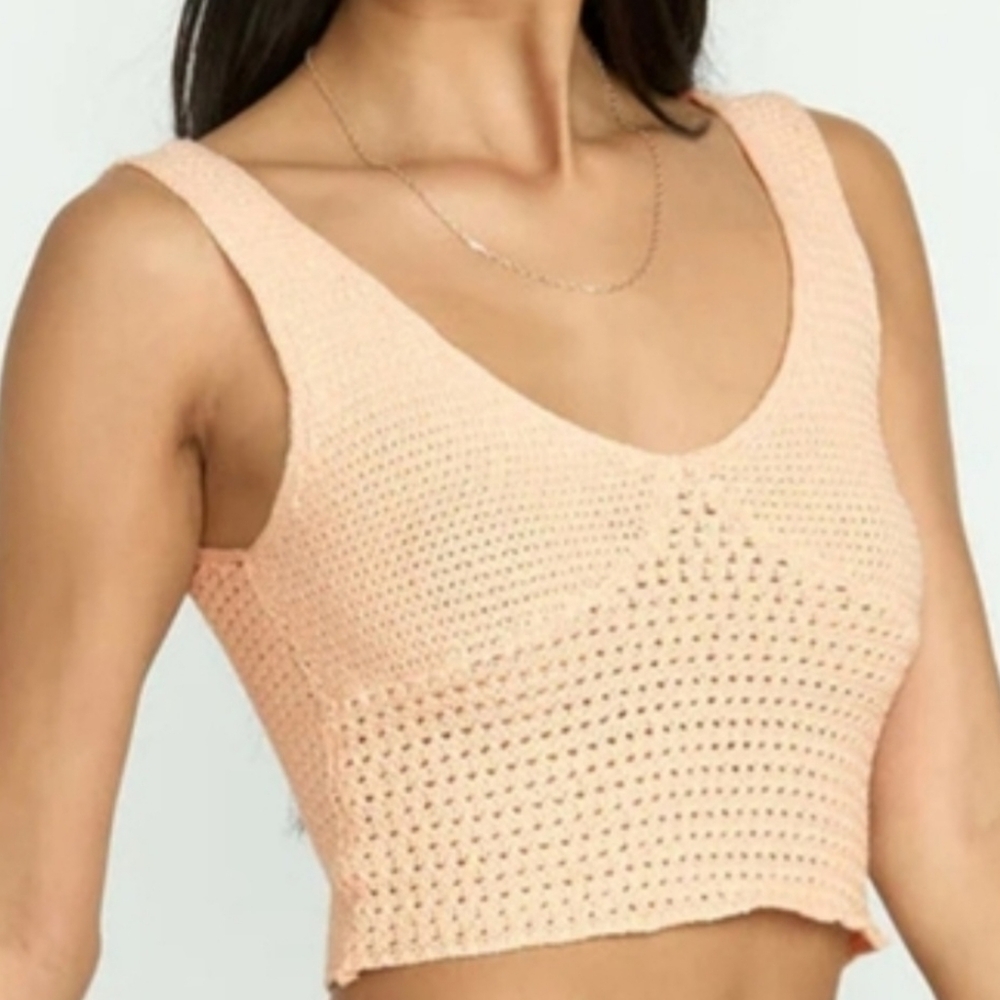 Billabong Cade Crochet Sweater Tank Top in Light Peach Sz M - Picture 6 of 8